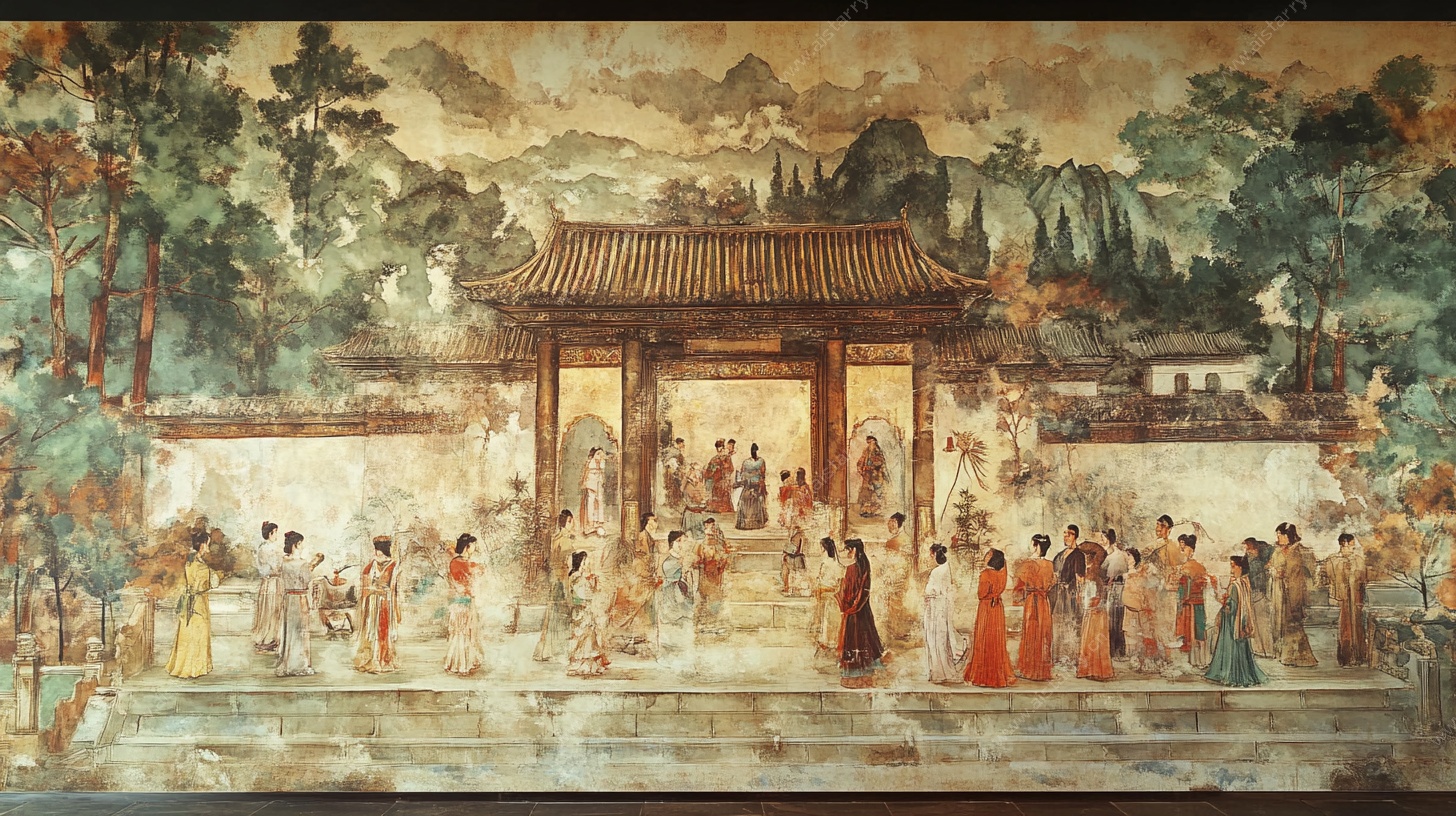 古代庭院人物活动壁画