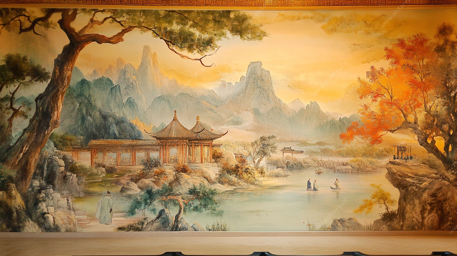 中式山水壁画景观