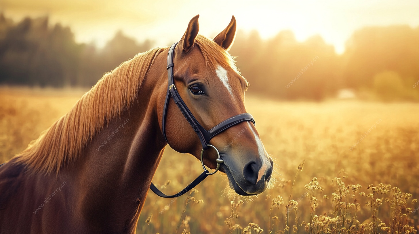 夕阳下的俊美骏马