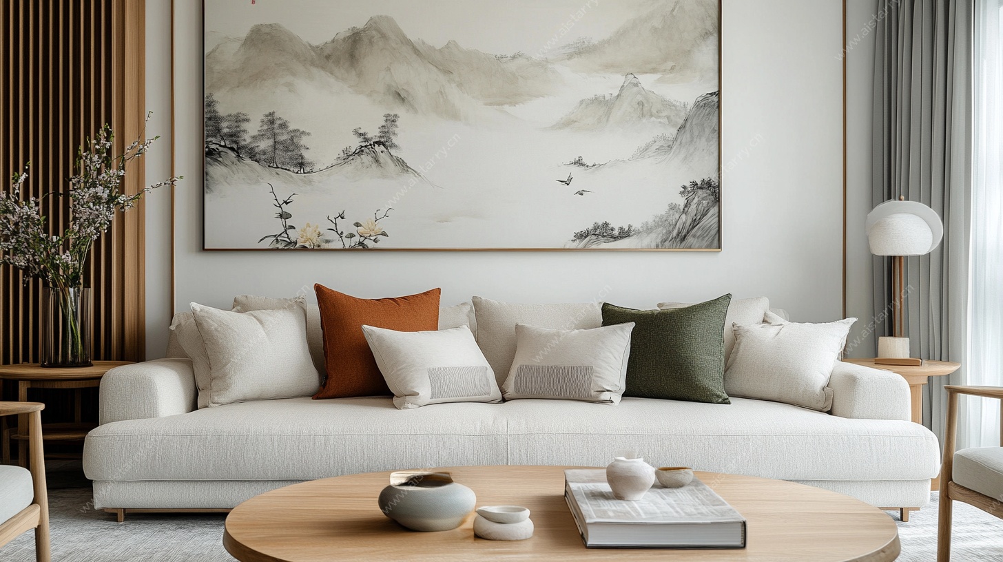新中式客厅 素雅山水挂画