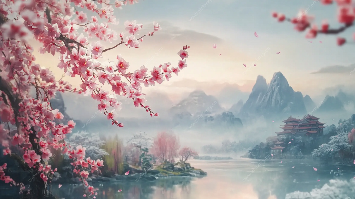 春日山水繁花诗意画卷