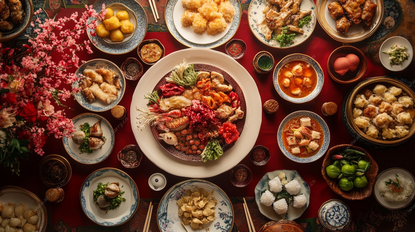 丰盛中式团圆宴美食场景
