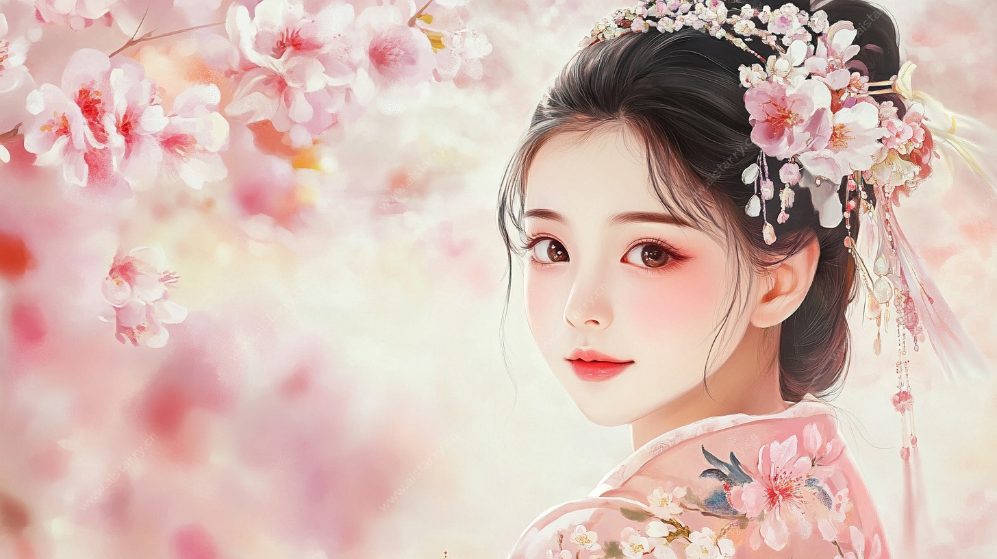 古风桃花美人图