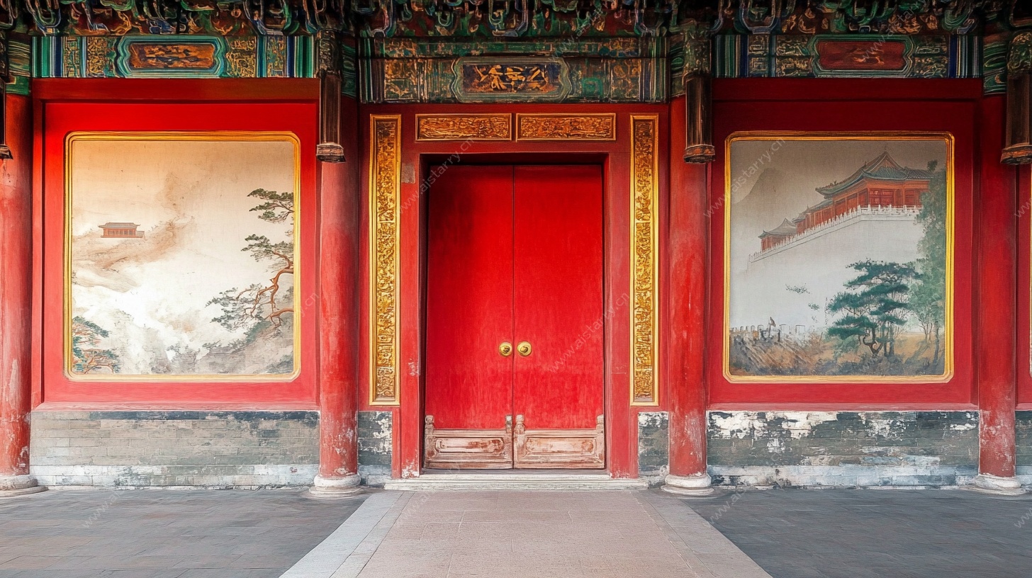 中式红门古建绘景