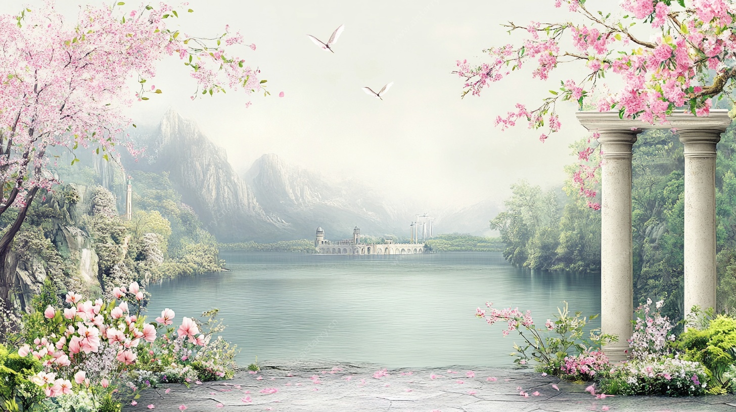 梦幻湖畔春景