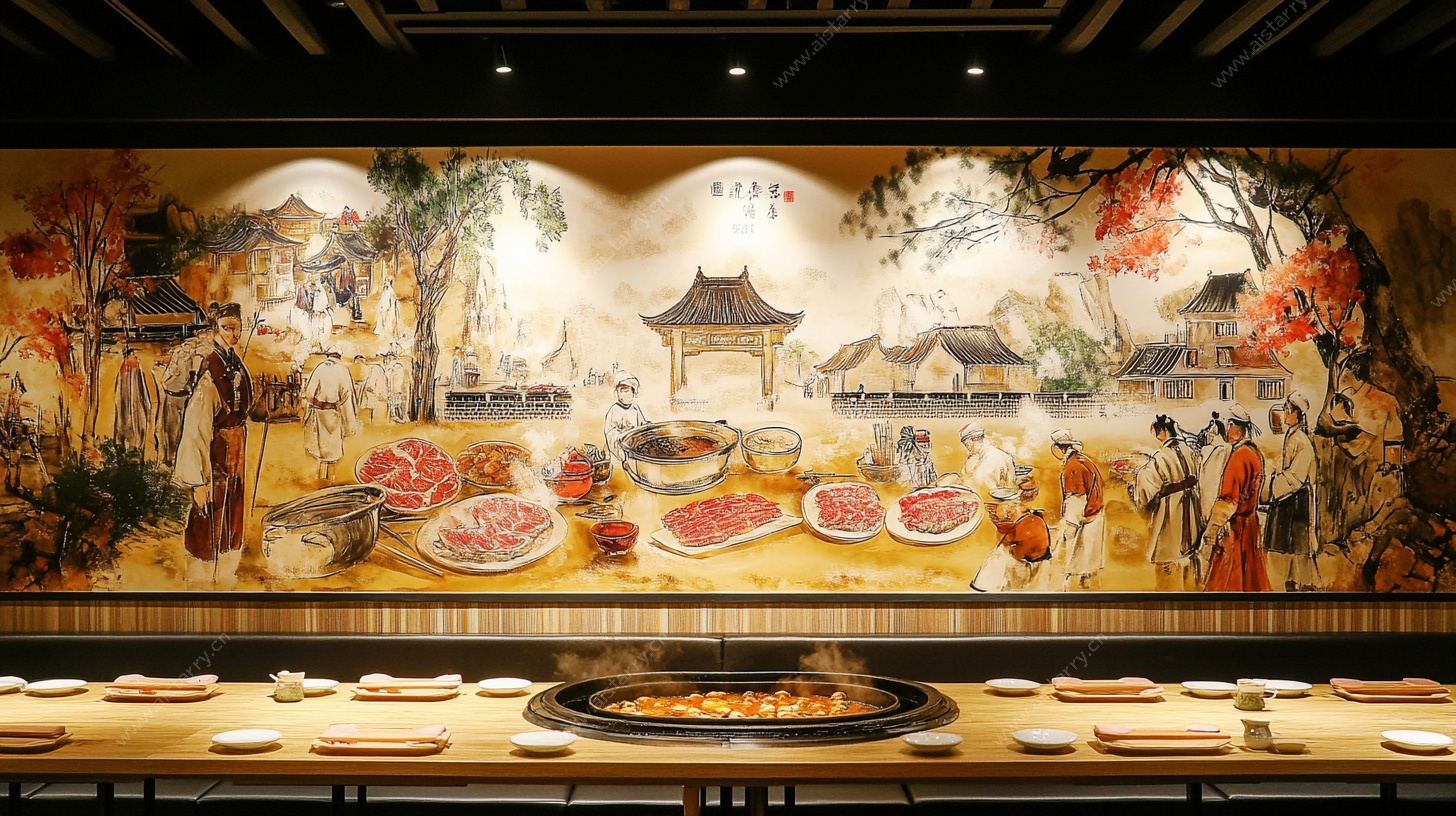 古风烤肉店壁画场景