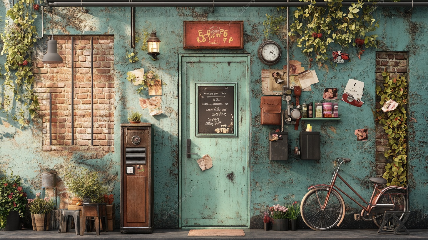 复古绿植环绕的文艺小店门口