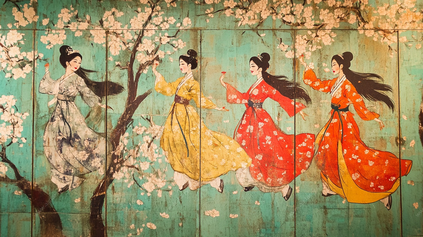 古风女子赏花起舞图