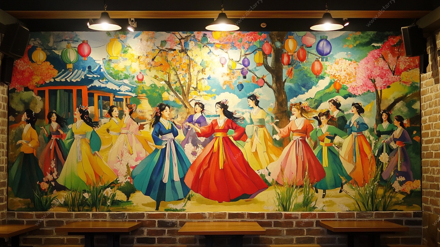 韩式传统舞蹈壁画场景