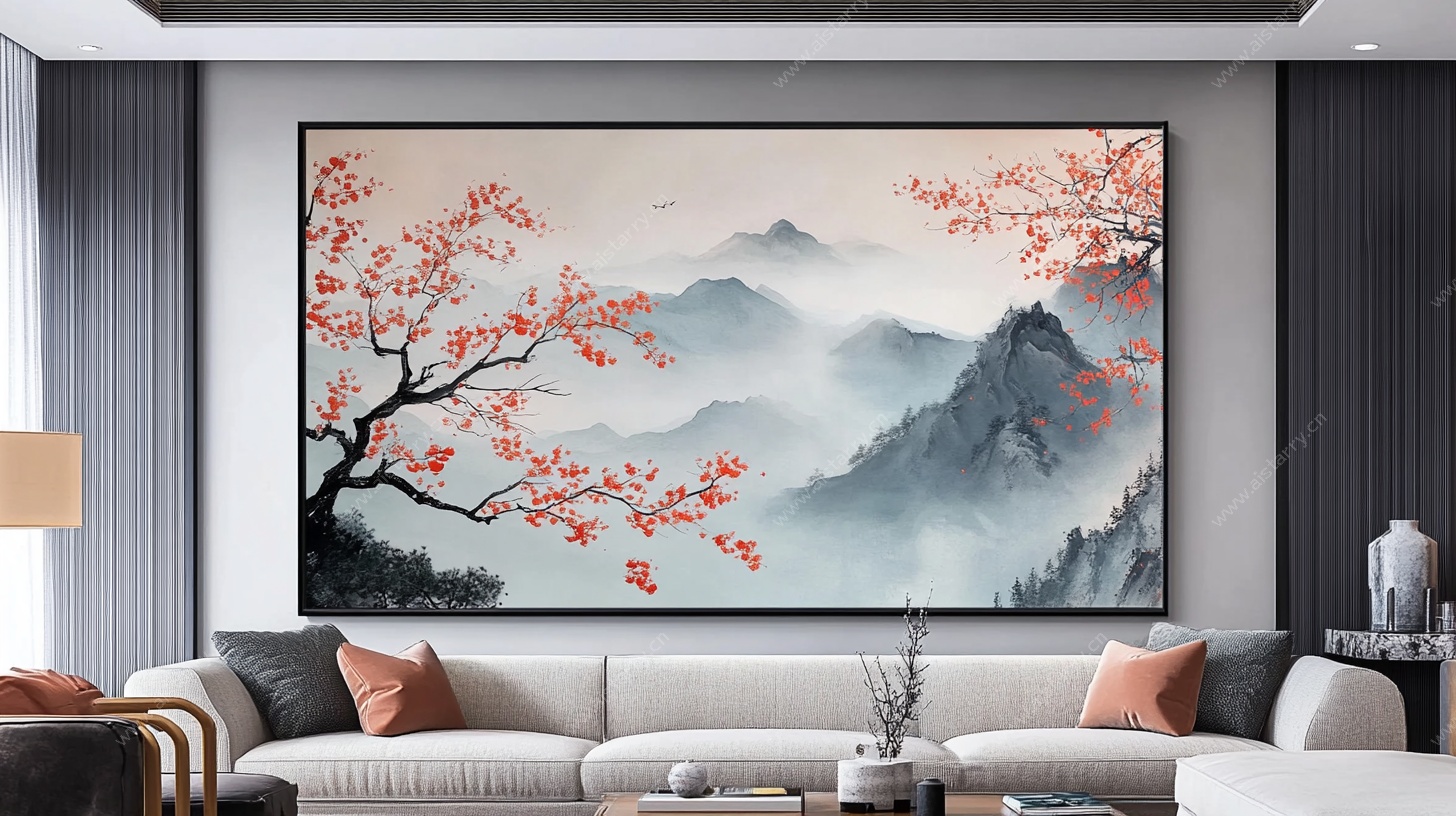 中式客厅山水花卉装饰画