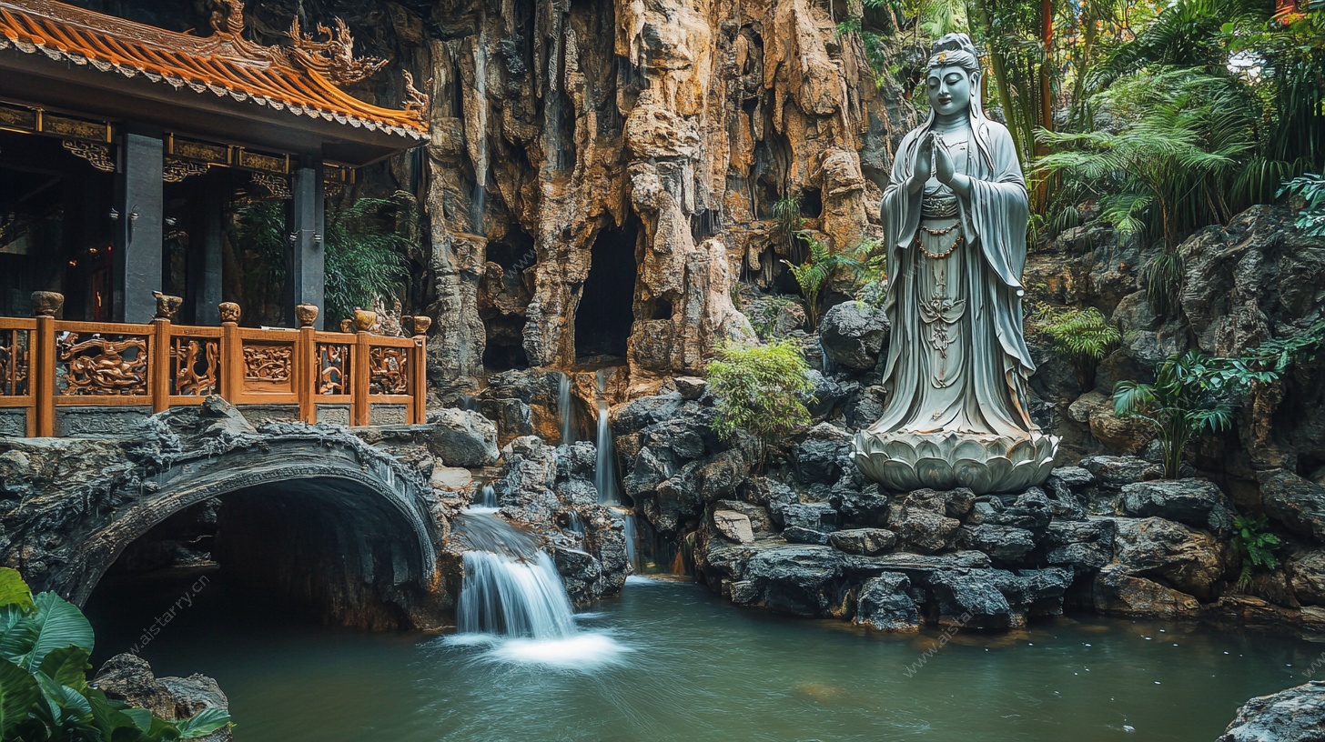 中式园林景观中的雕像