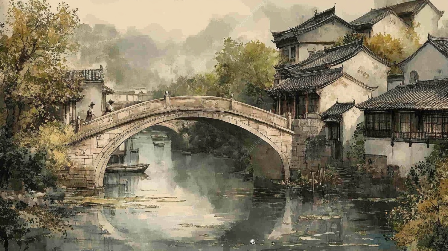 江南水乡石桥风景图