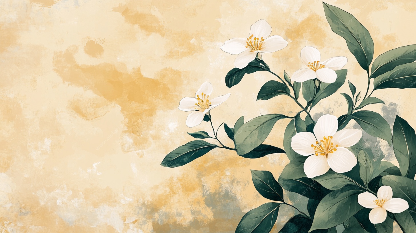 水墨风白色花卉插画