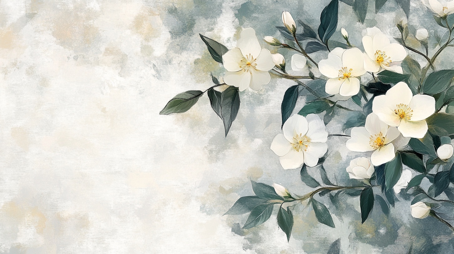 水墨风白茉莉花插画