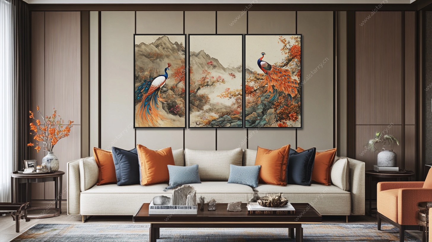 新中式客厅装饰画沙发背景墙