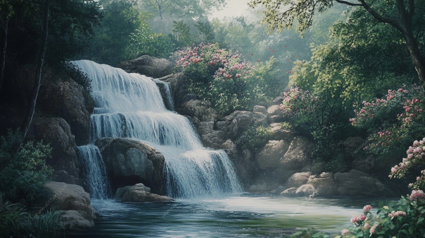 山间唯美瀑布自然景观