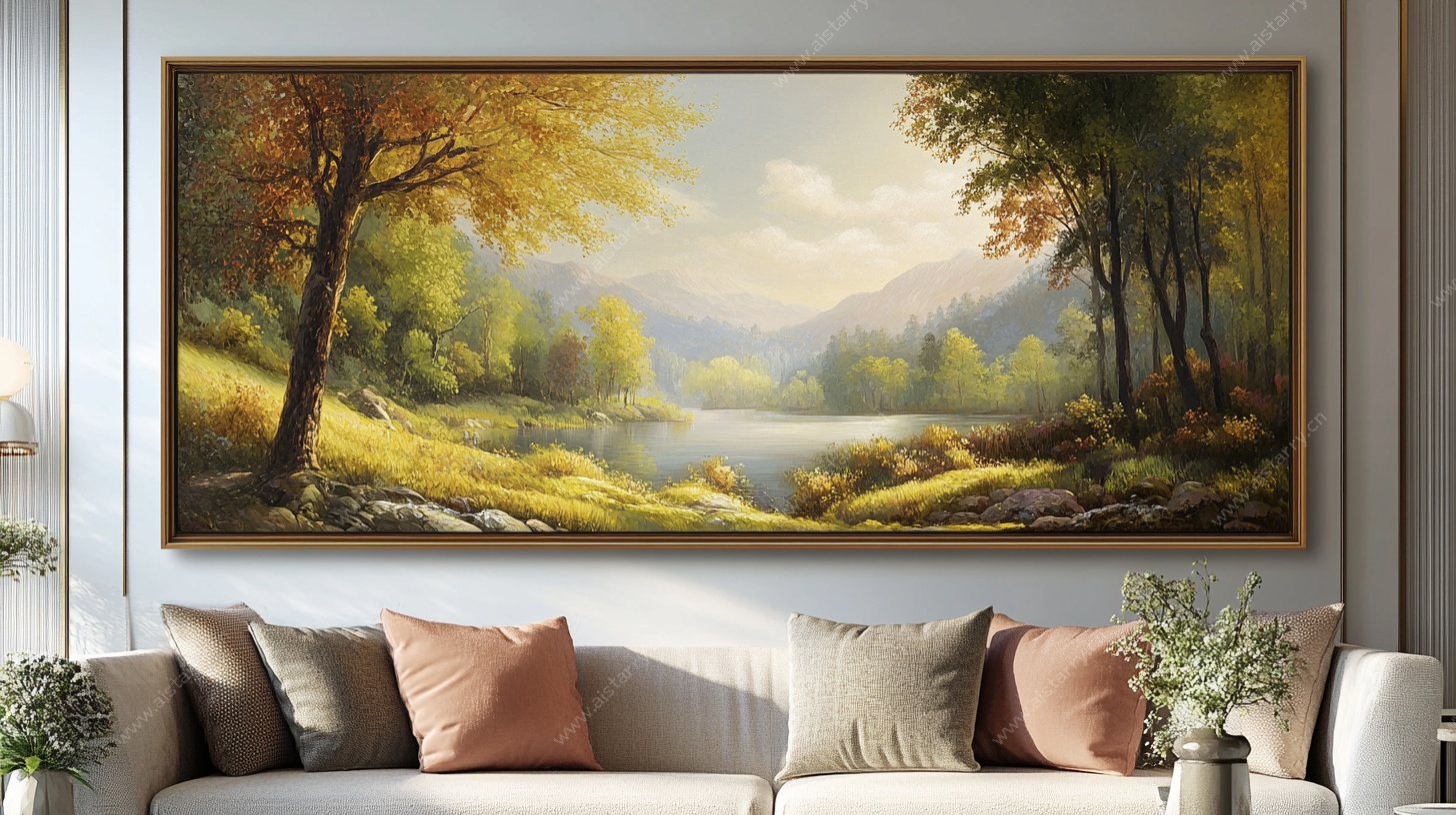 客厅中的秋日风景油画
