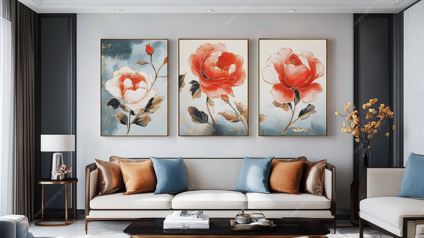 现代客厅花卉挂画装饰