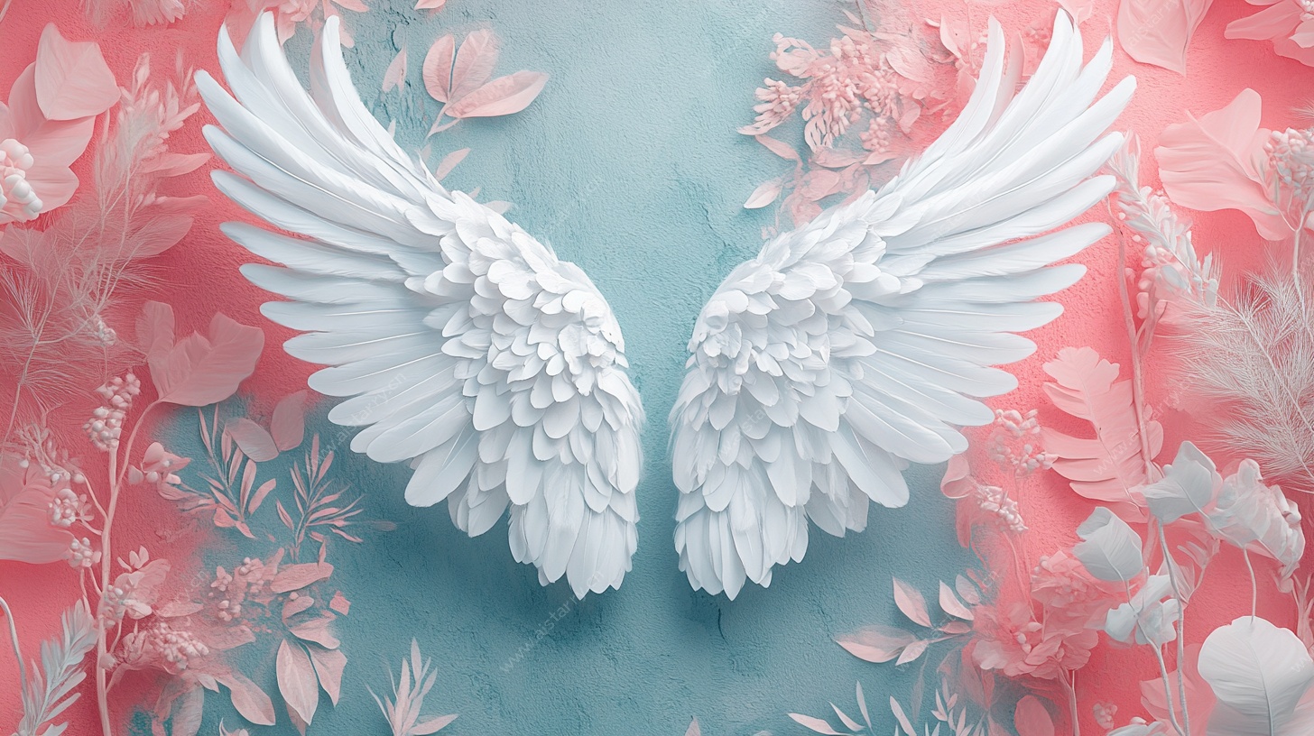 梦幻纸艺翅膀花卉背景图