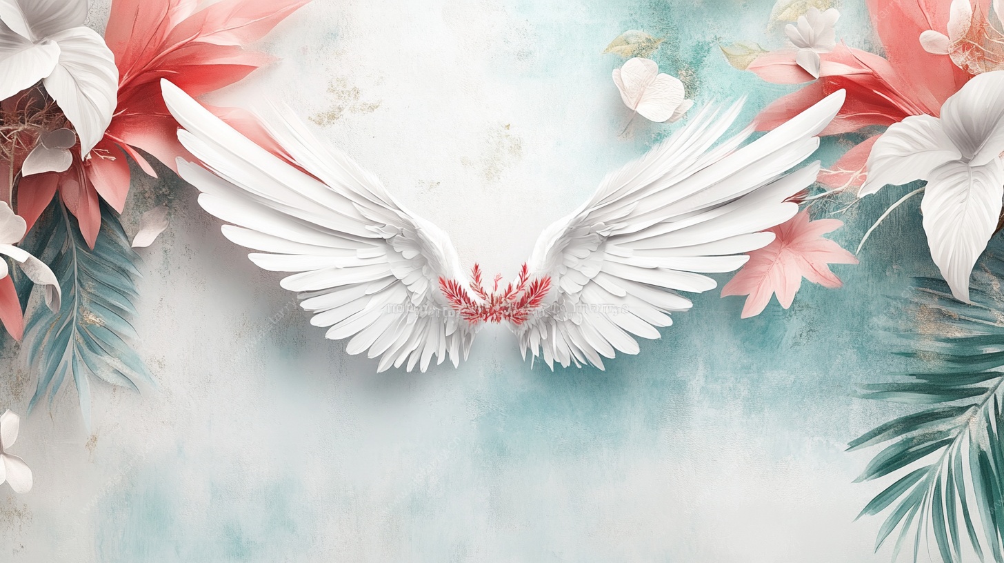 梦幻花卉间的洁白羽翼