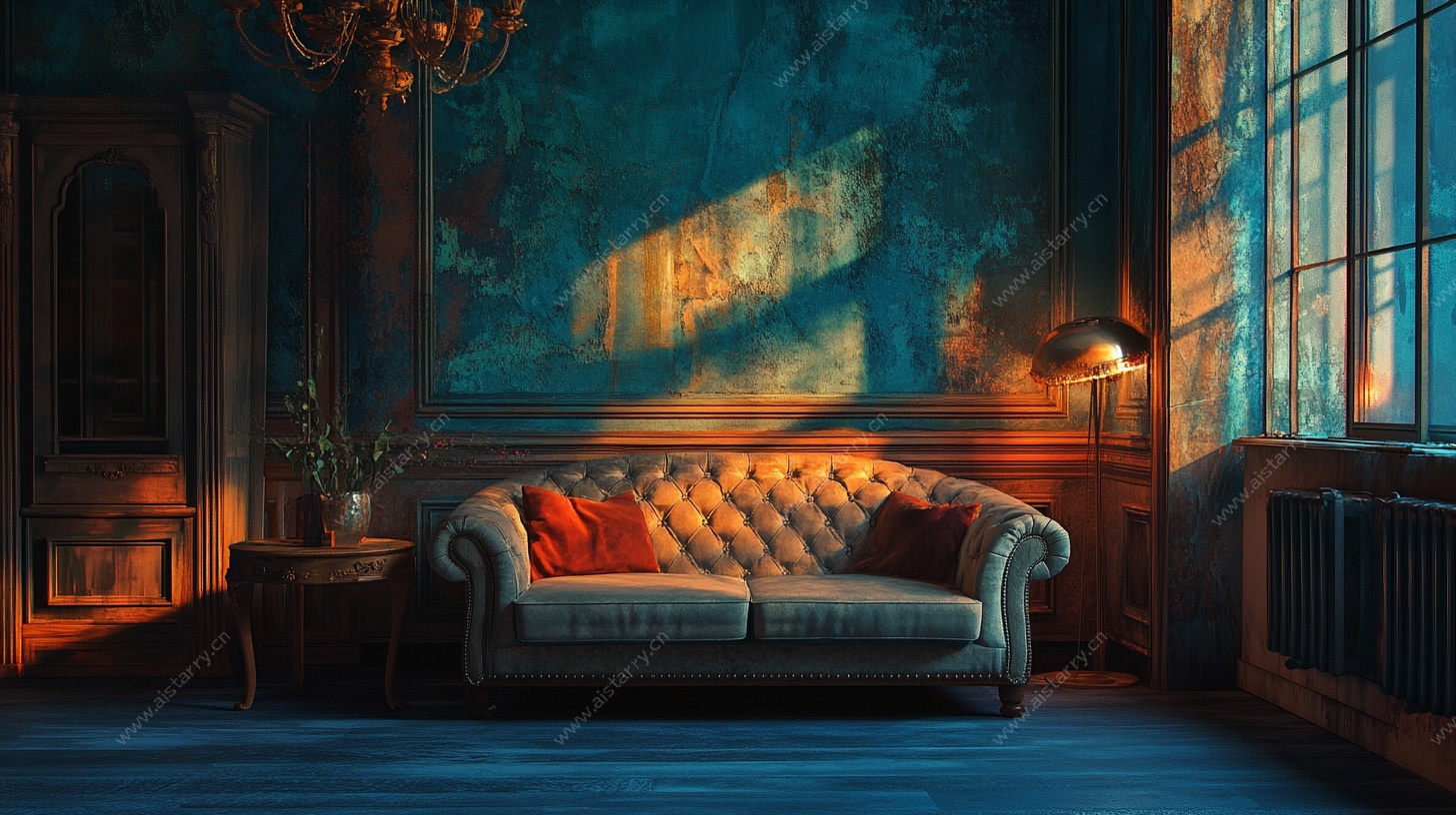 复古温馨客厅沙发场景