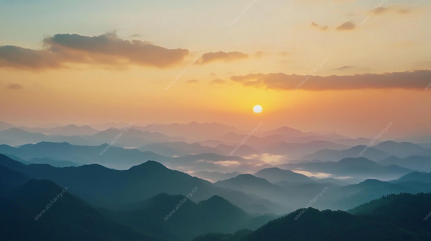 山峦间的壮丽日出美景