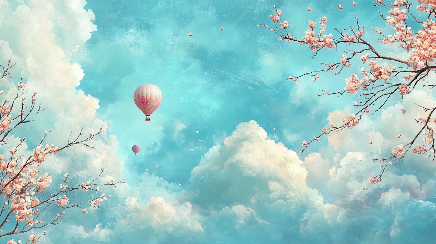 春日天空中的梦幻热气球