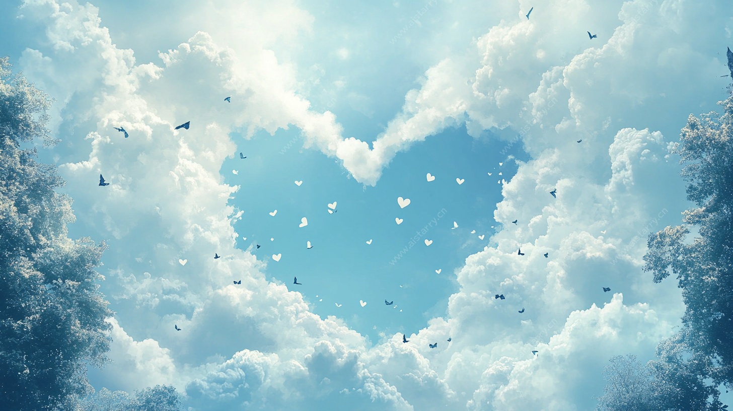 心形天空飞鸟梦幻景象