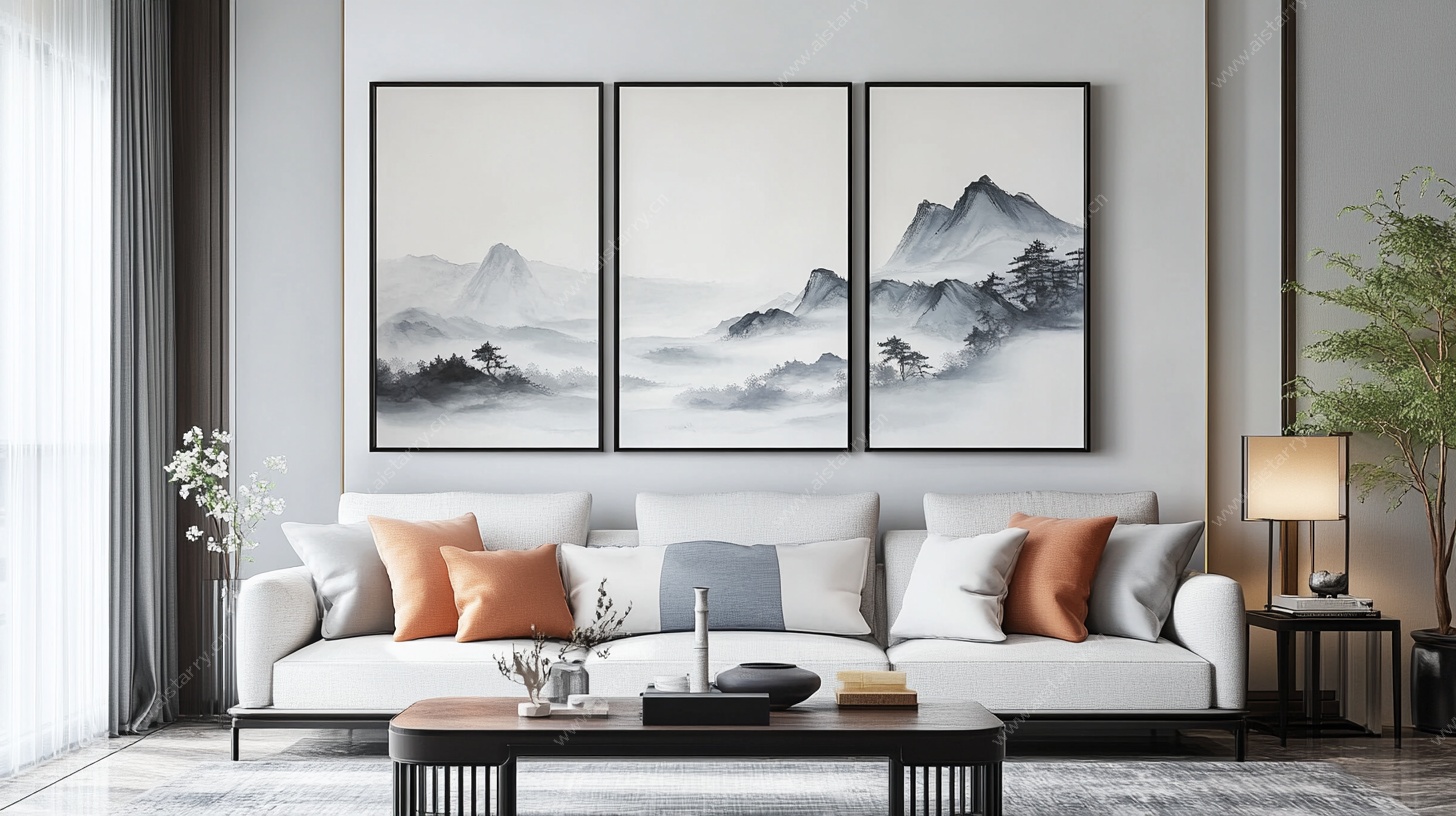 中式客厅山水挂画装饰美