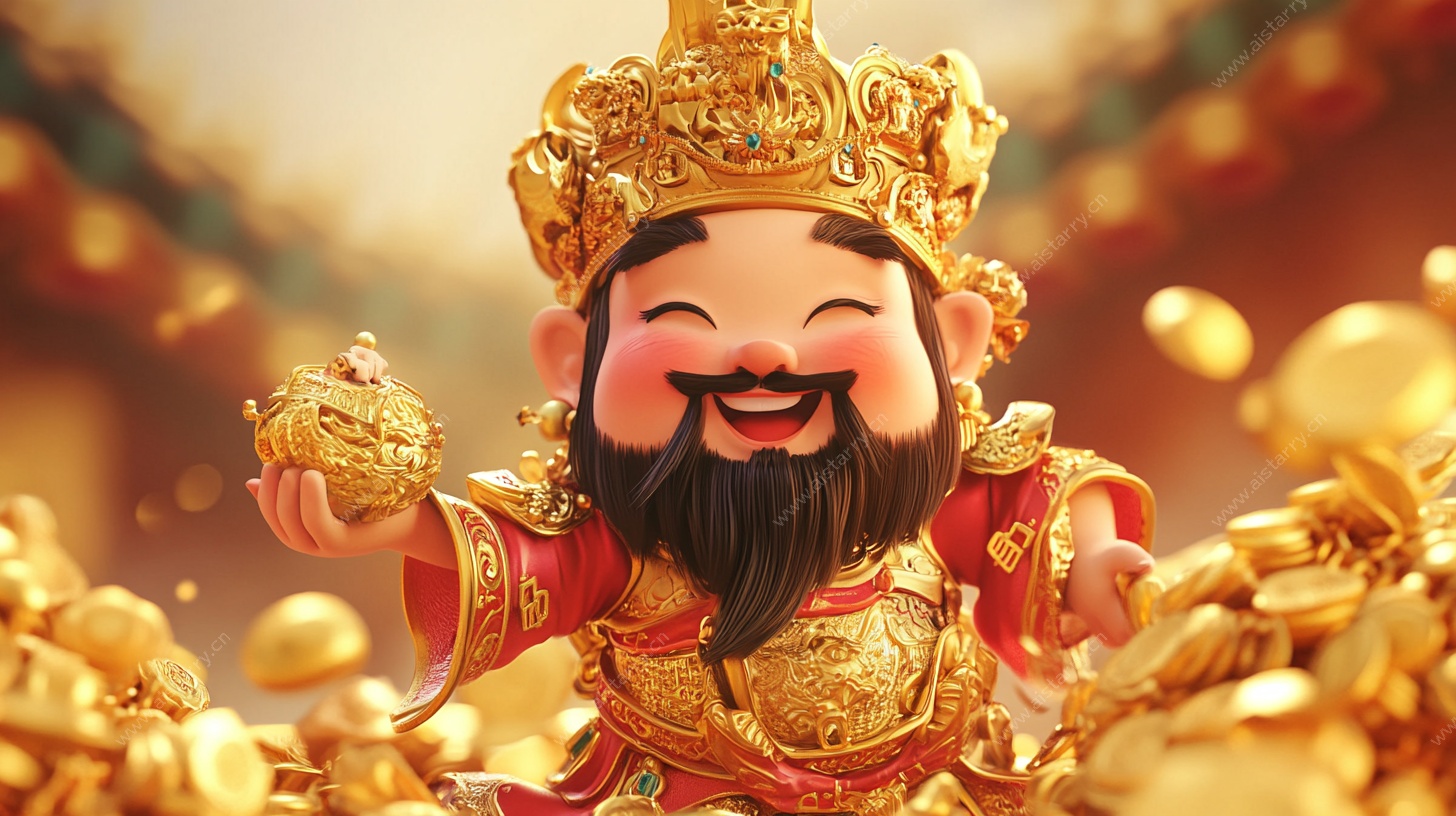 财神爷捧金元宝贺财运