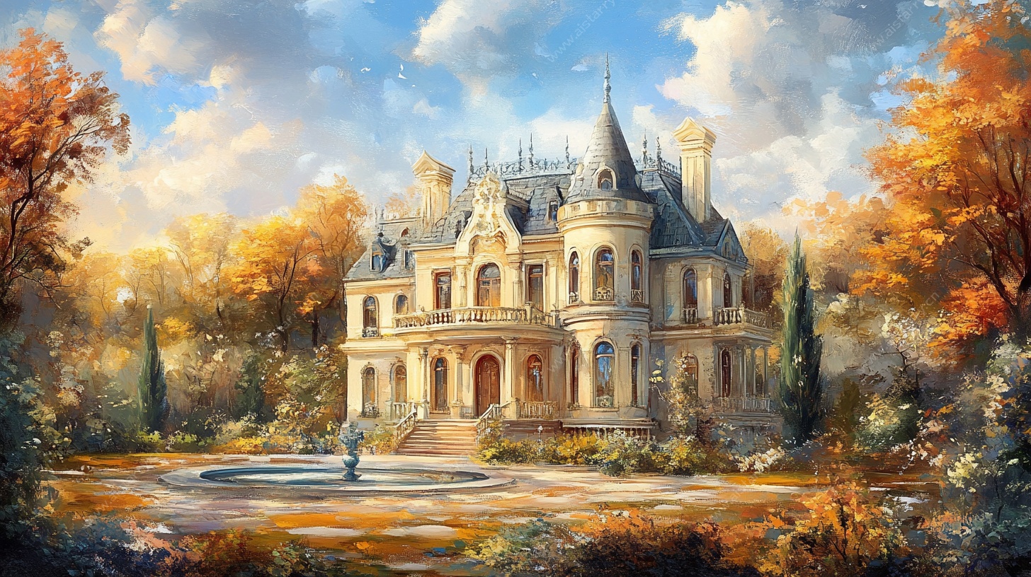 秋日梦幻欧式城堡景观
