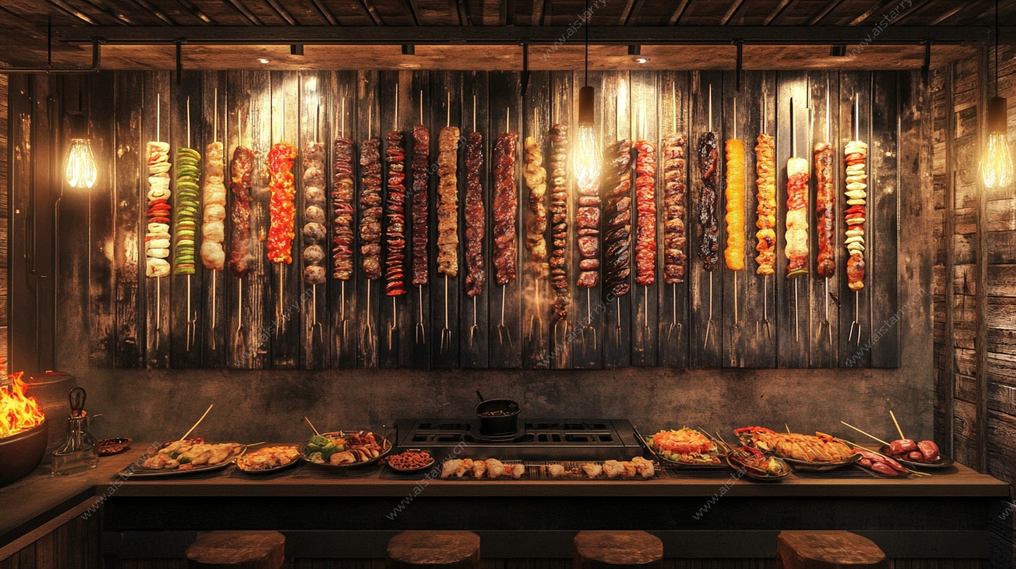 复古风烧烤店烤肉场景展示