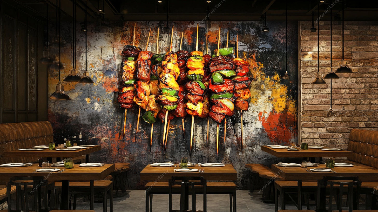 烧烤主题餐厅墙面装饰图