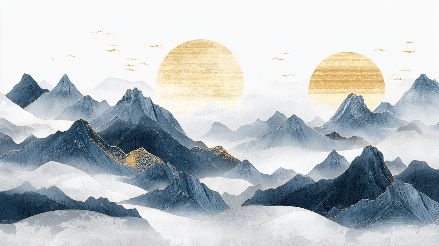 水墨山川间 双日映云海