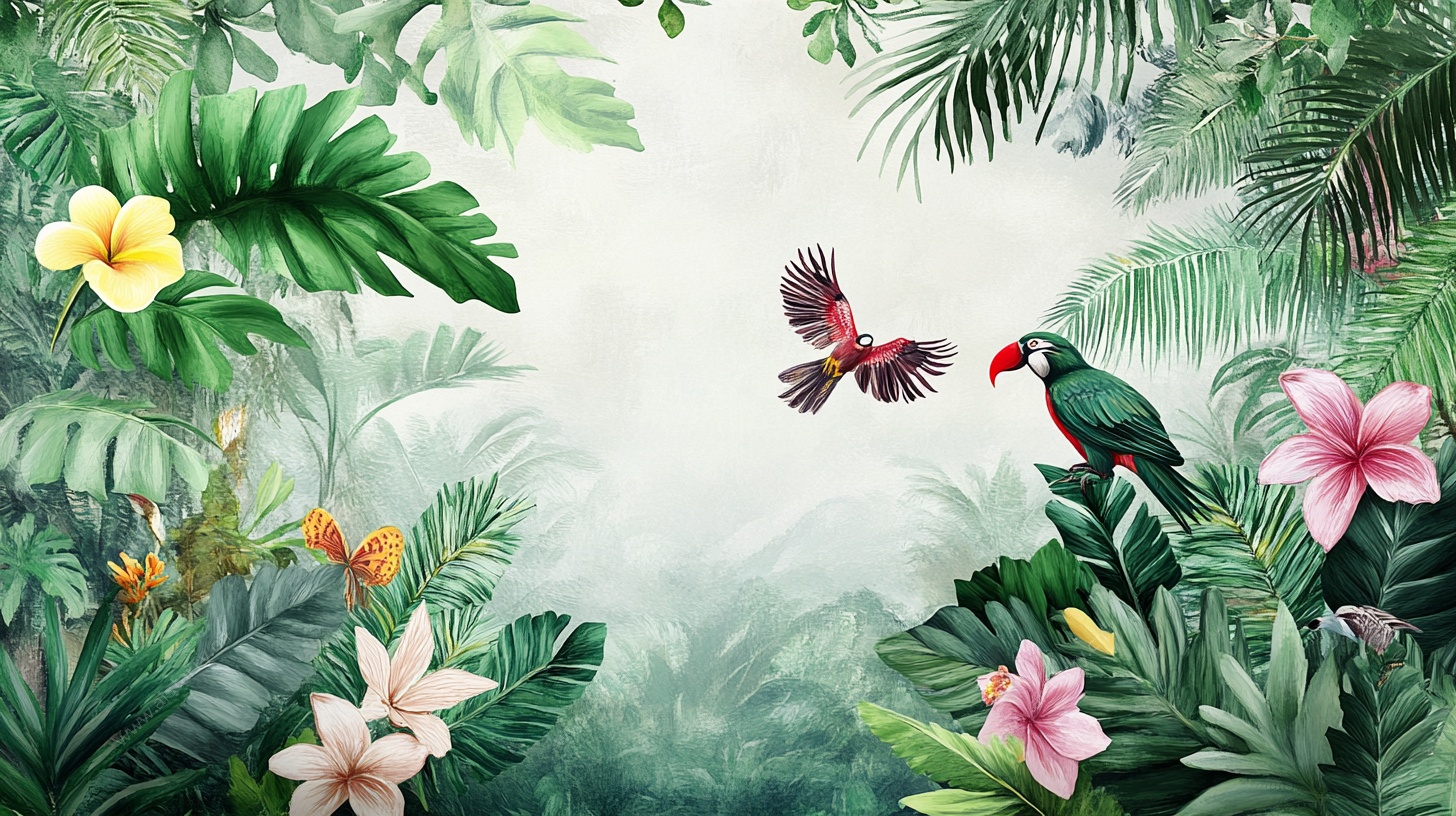 热带丛林中的花鸟图景