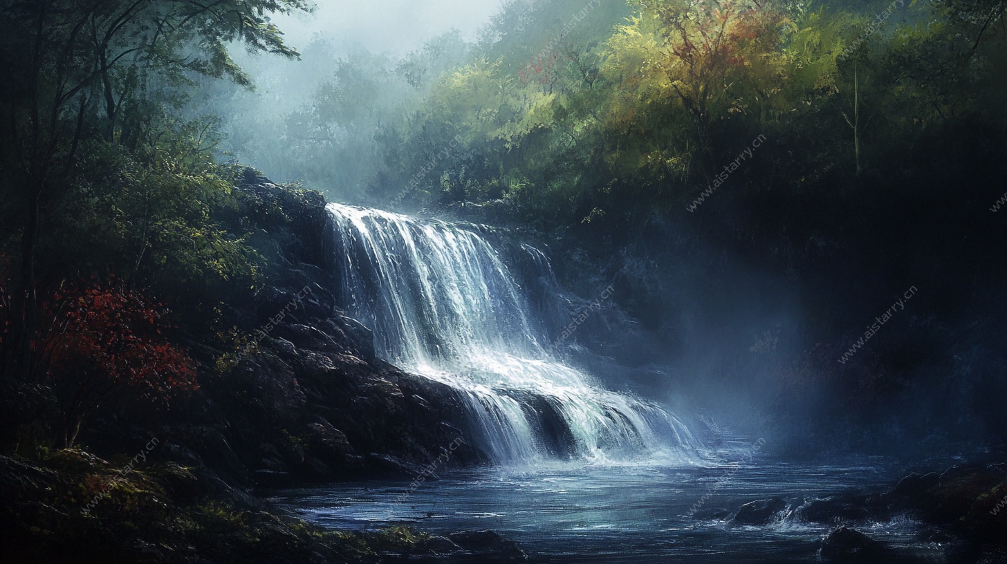 梦幻森林瀑布风景图