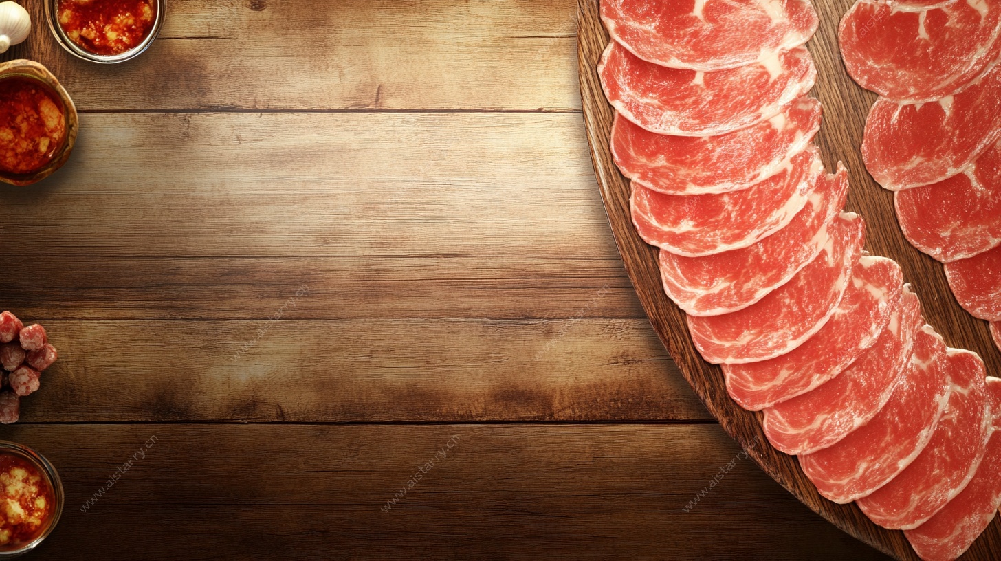 新鲜牛肉片与调料摆拍