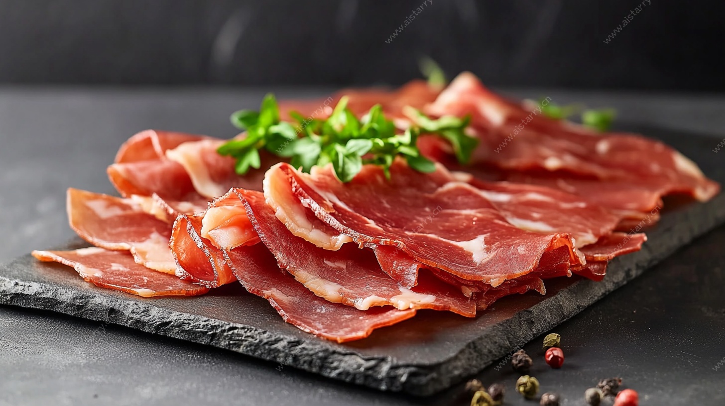 石板上的美味火腿切片