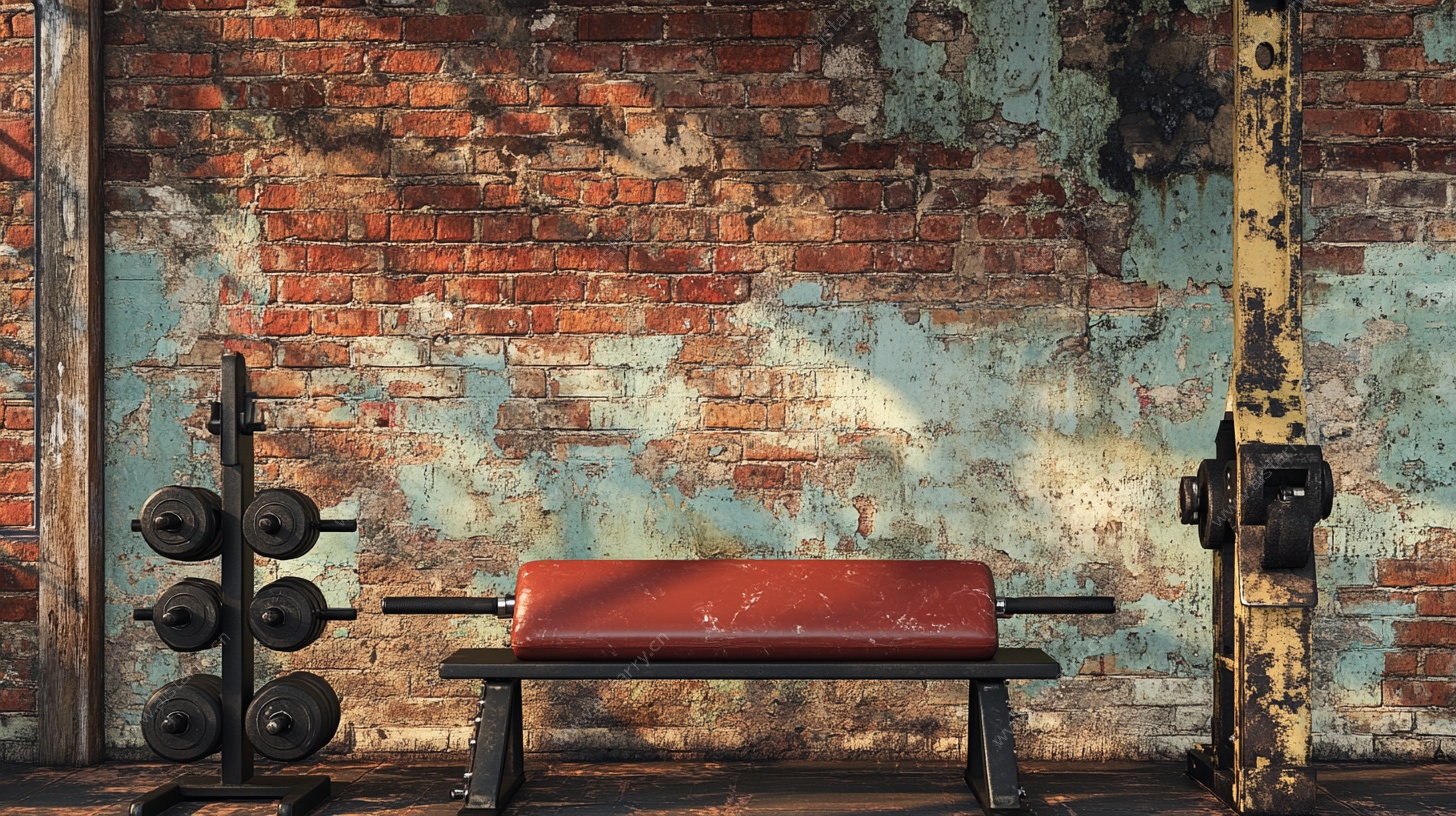 复古砖墙旁的健身器材