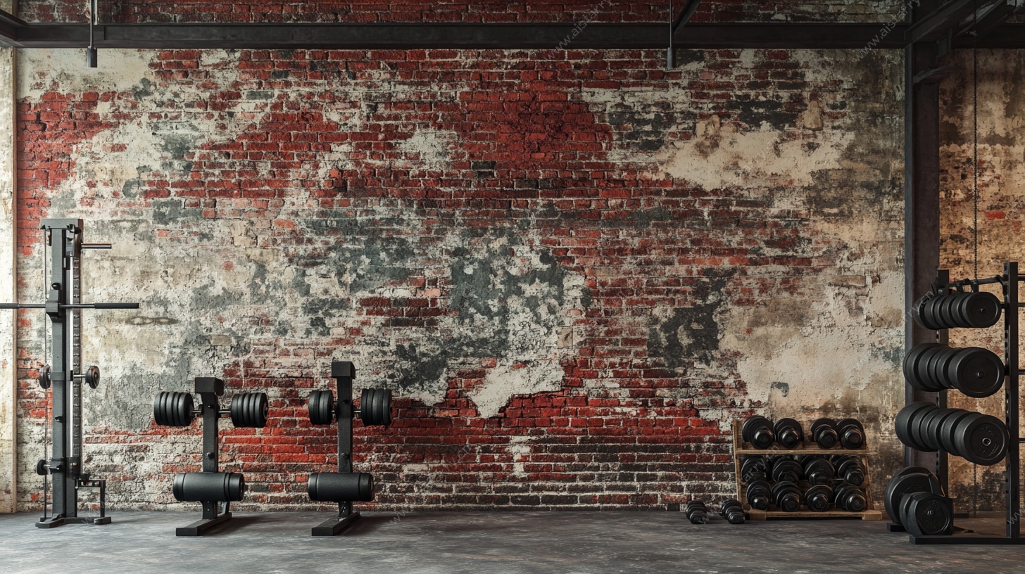 复古风健身房 哑铃杠铃场景