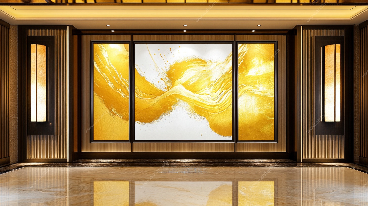 豪华大厅的金色艺术挂画