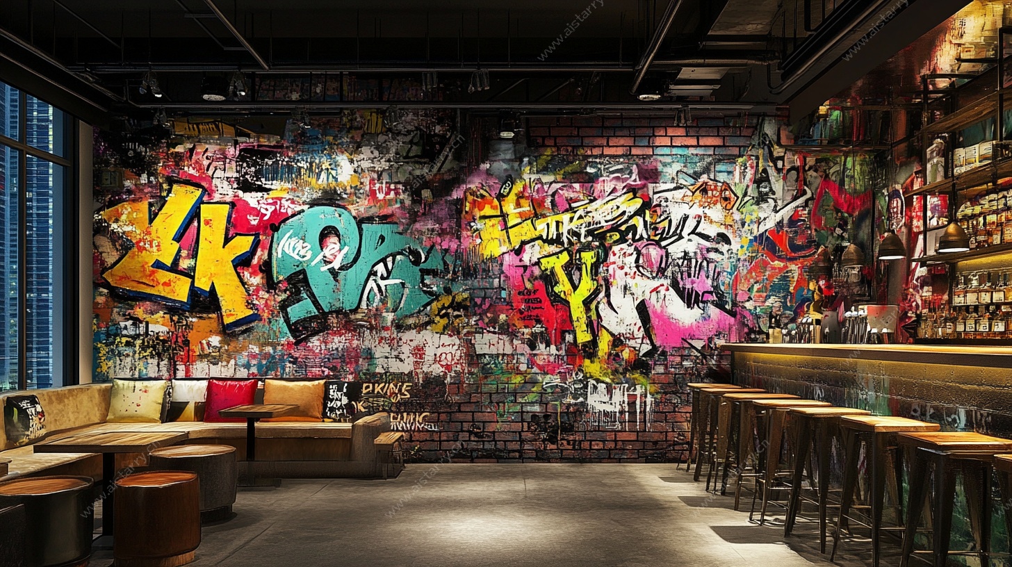 潮流涂鸦风酒吧室内场景
