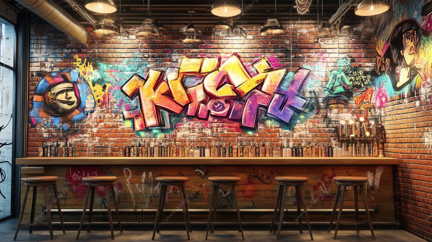 涂鸦风酒吧吧台场景