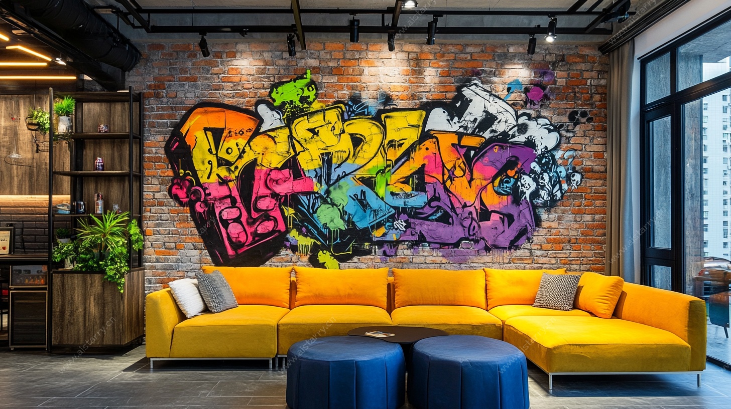 涂鸦风客厅沙发区展示