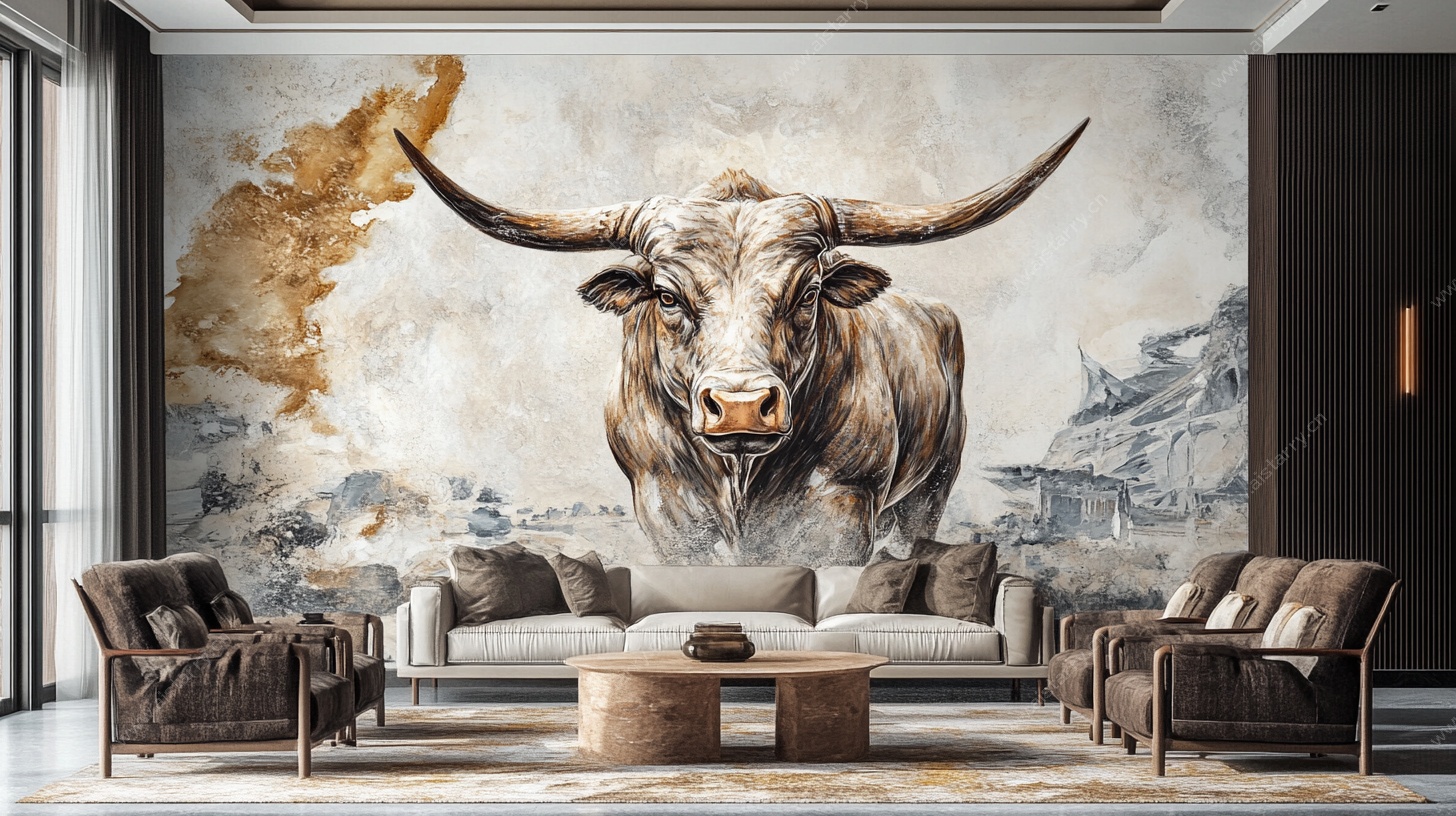霸气牛主题客厅装饰画