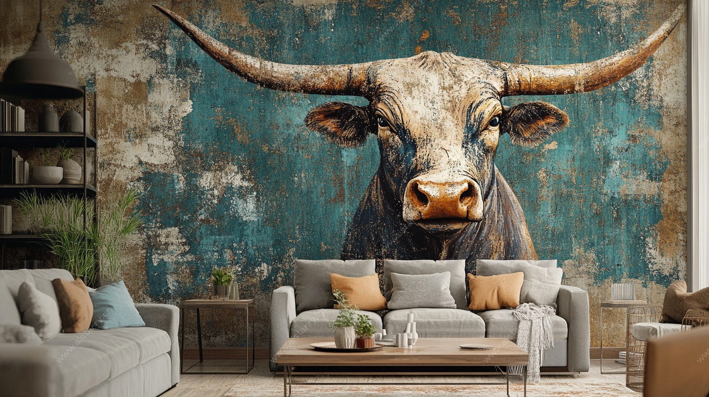 复古公牛壁画装饰客厅