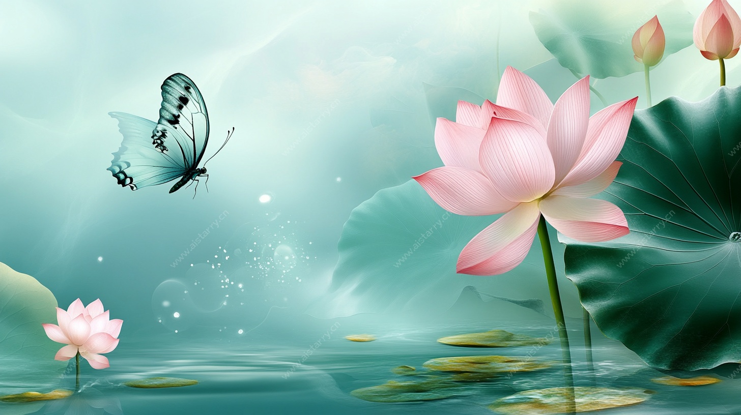 夏日荷塘蝴蝶图