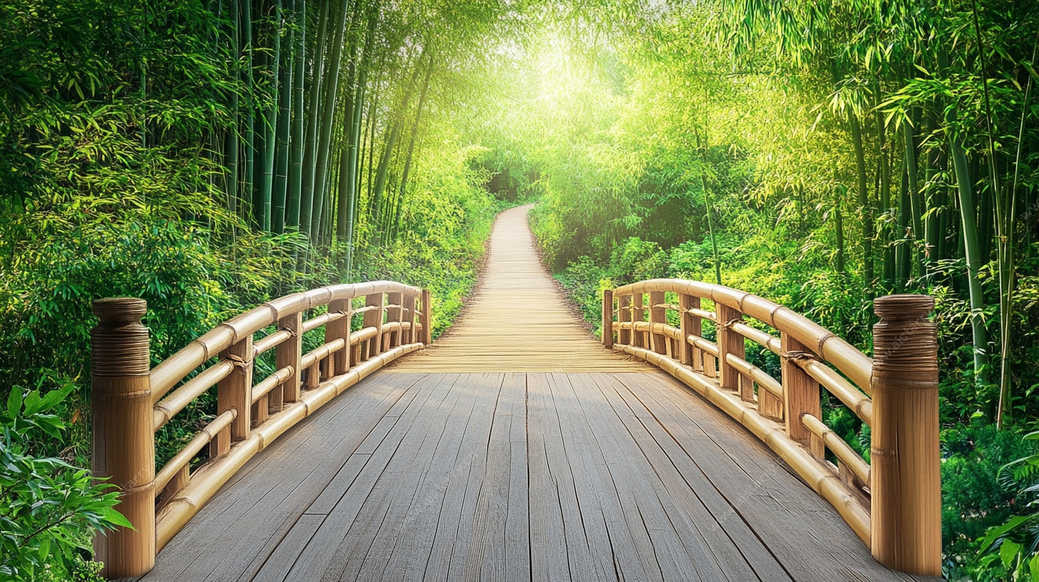竹林木桥 静谧自然风景