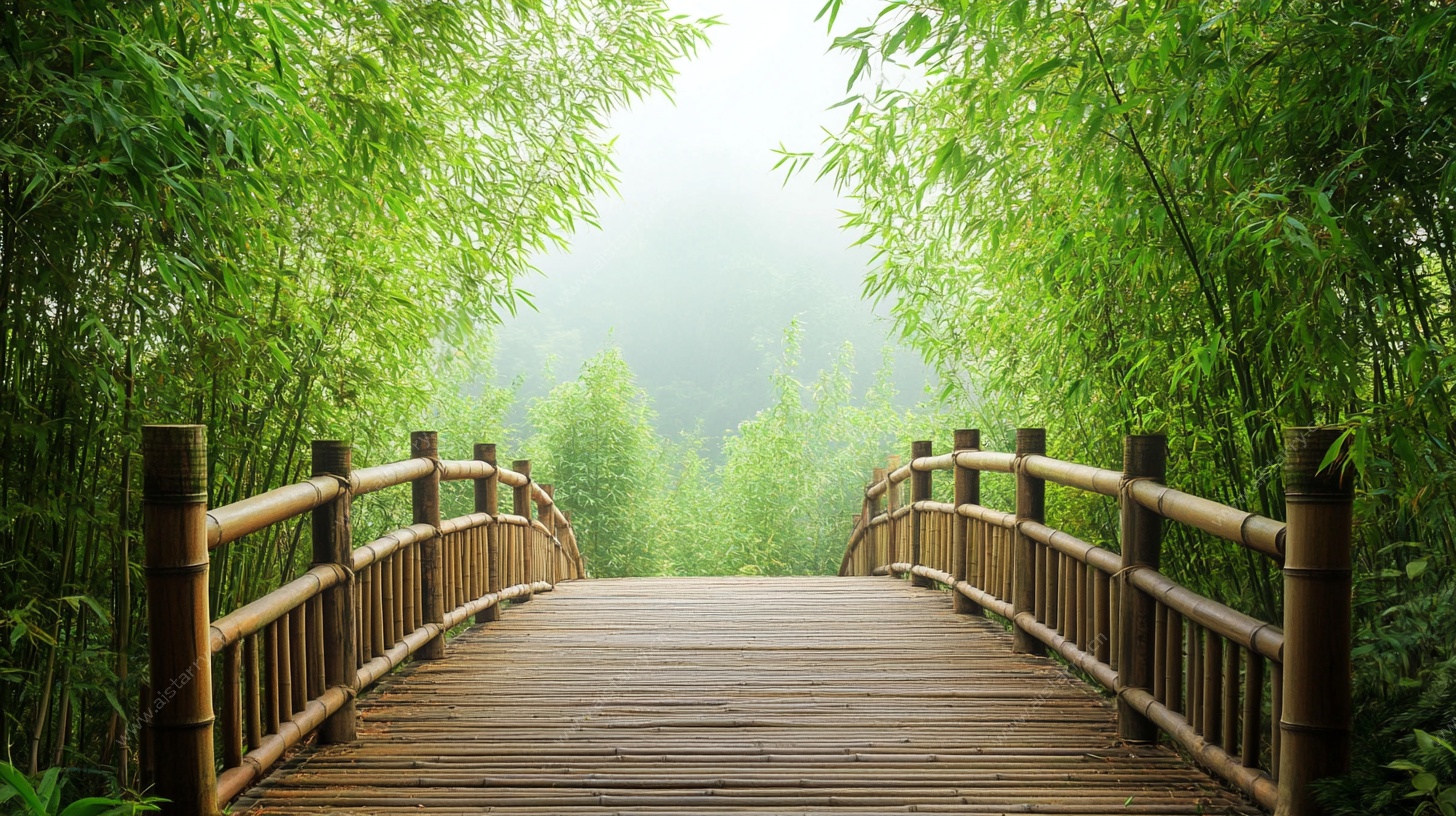 竹林中的木质拱桥