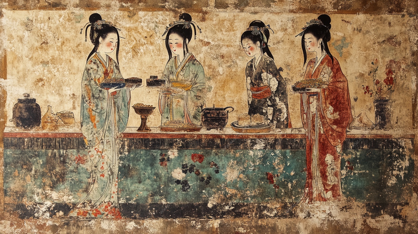 唐代侍女壁画场景